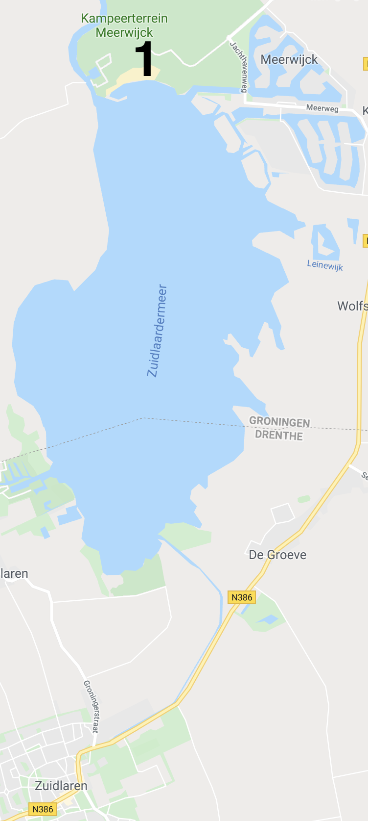 google map overzicht kitesurfen Zuidlaardermeer